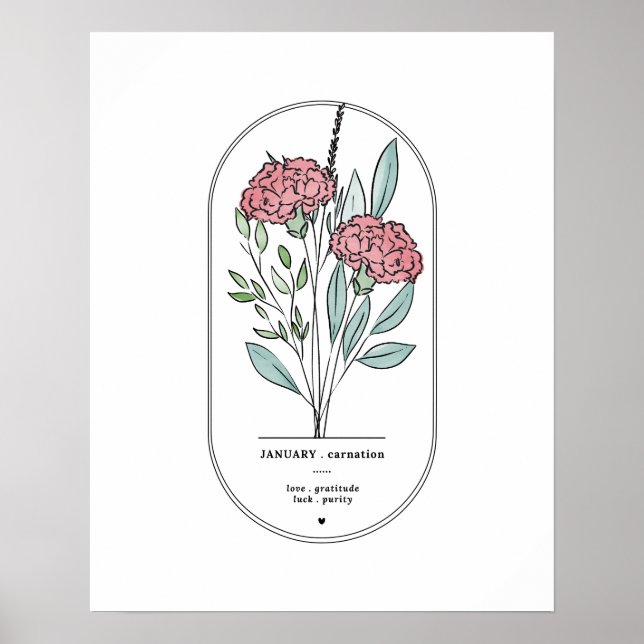 Poster Janvier Carnation Fleur de naissance Imprimer (Devant)
