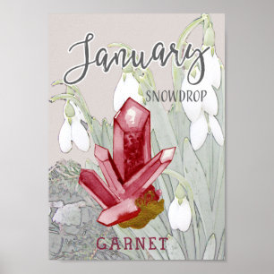 Poster Janvier Snowdrops et Garnet Anniversaire