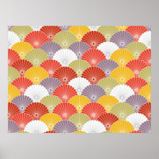 Poster Japanese Colorful Flower Wave vintage Seamless Pat