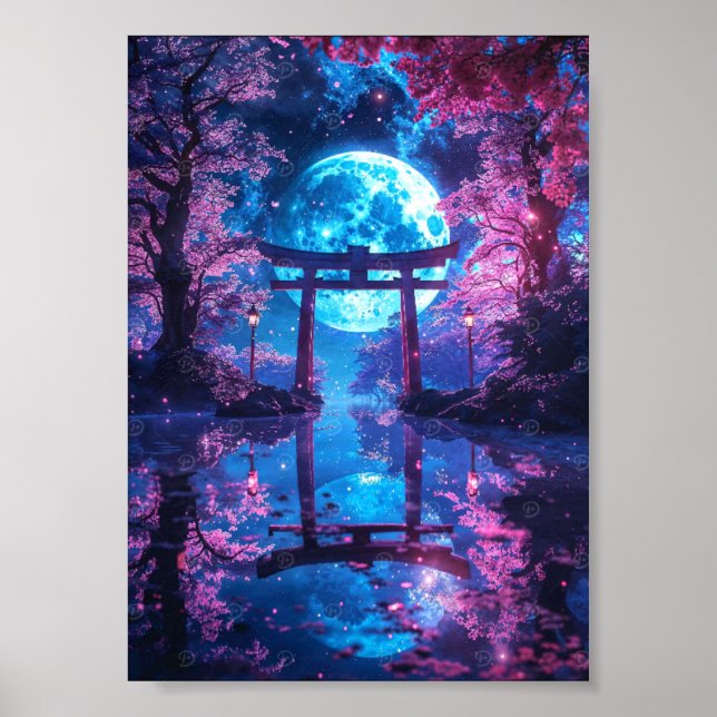 Poster Japanese Enchanted Moonlit Torii (Devant)