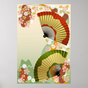 Poster Japanese Fan 3 green