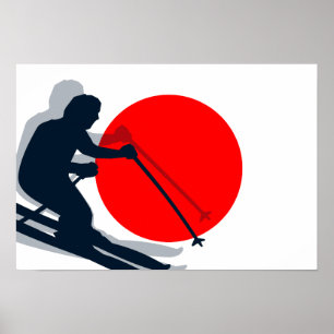 Poster Japanese Flag Ski Japan Winter Sports