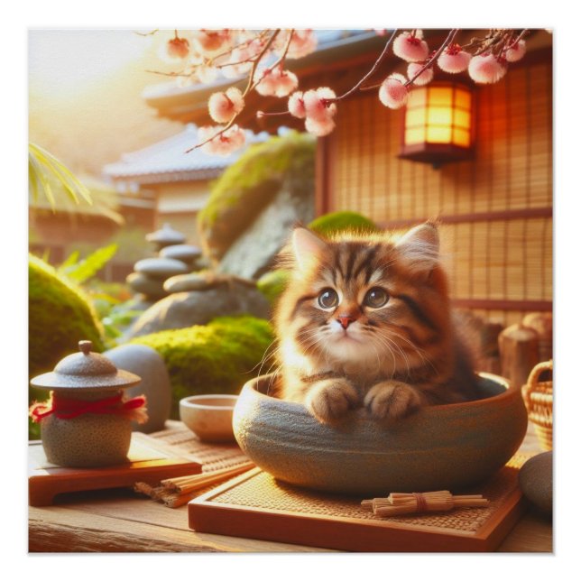 Poster Japanese fluffy brown tabby cat (Devant)