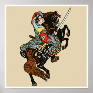 Poster Japanese samurai horseman