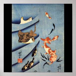 Poster Japanese Sea Life, Ancient Japanese art. c. 1800's