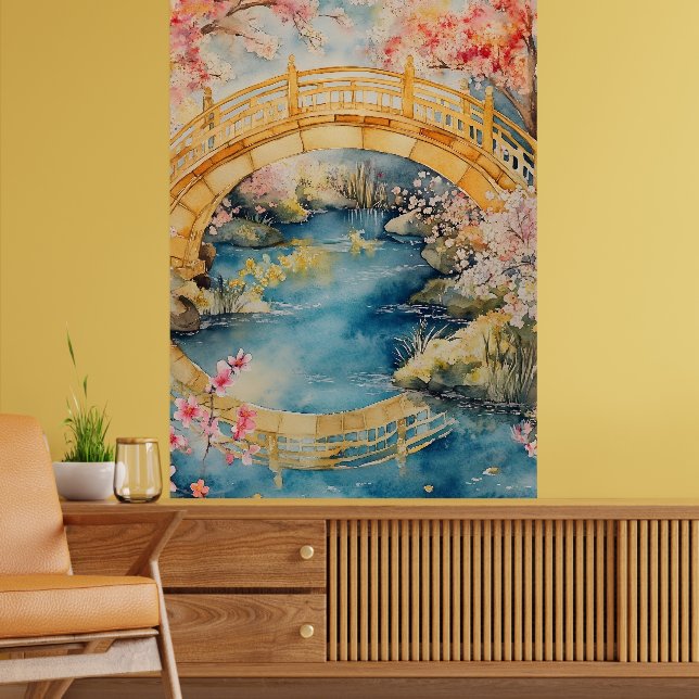 Poster Japanese-style arched bridge spans a tranquil rive (Salon 2)
