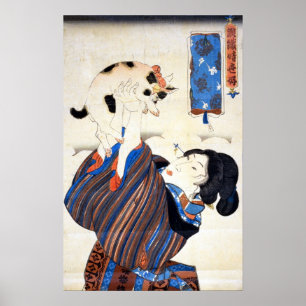 Poster Japanese Woman with Cat, Utagawa Kuniyoshi