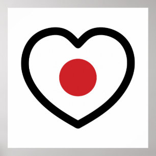 Poster Japon Drapeau Japonais Cœur