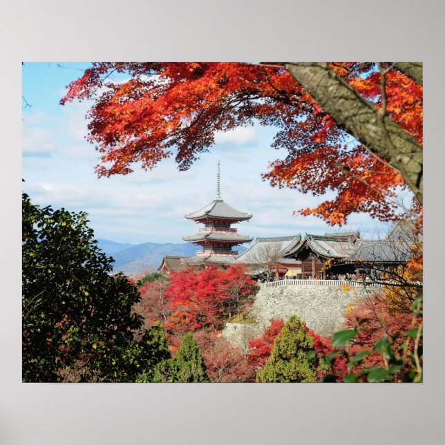 Poster Japon, Kyoto. Kiyomizu temple en couleur d'automne (Devant)