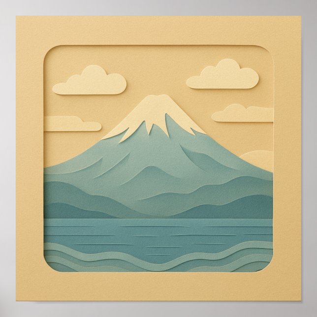 Poster JAPON | Le Mont Fuji | Découpage du papier (Devant)