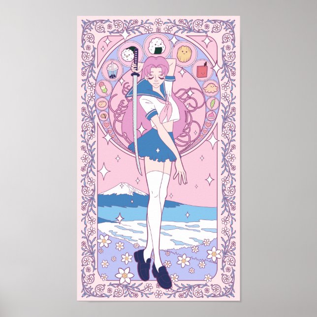 Poster Japon Rose Anime Schogirl Art Nouveau (Devant)