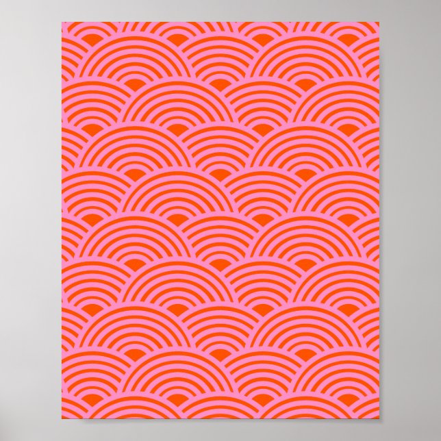 Poster Japon Vague Seigaiha Motif Preppy Orange rose (Devant)