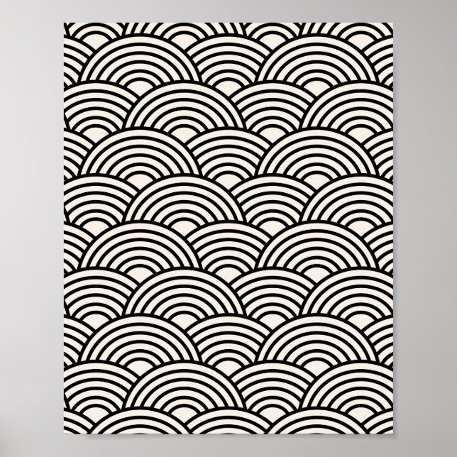 Poster Japon Vague Seigaiha Noir Et Crème Blanc (Devant)