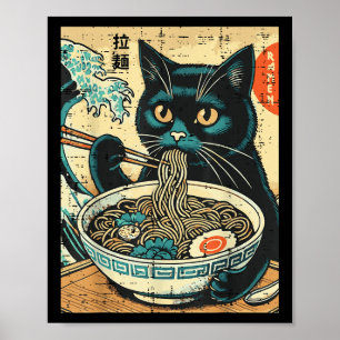 Poster Japonais Chat Ramen Grande Vague Art Vintage Nourr