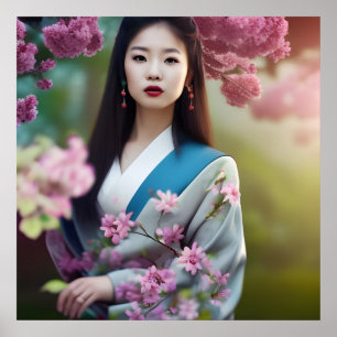 Poster Japonais Geisha AI Créé Photo Style réaliste