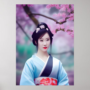 Poster Japonais Geisha Tree AI Créé un style photo