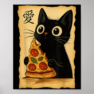 Poster Japonais Kawaii Anime Chat Pizza Aesthétique Chat 