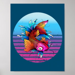 Poster Japonais Koi Carp Waves Sakura Poisson Japonais