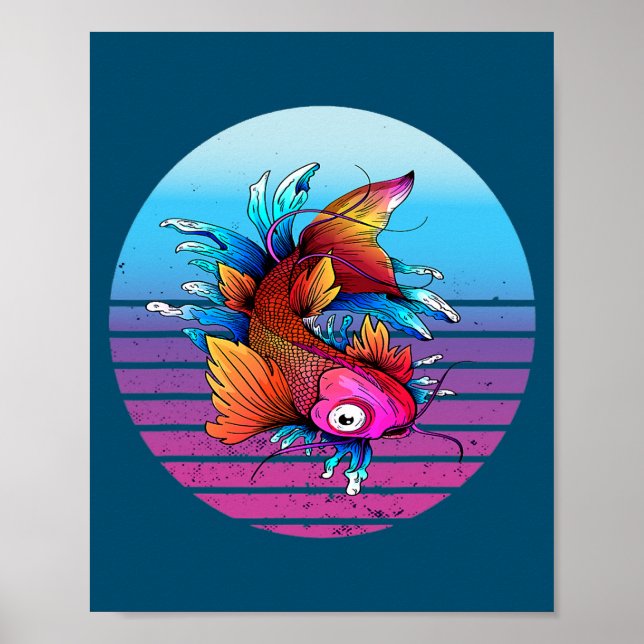 Poster Japonais Koi Carp Waves Sakura Poisson Japonais (Devant)