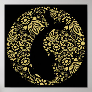 Poster Japonais Koi Fish Black Gold Art