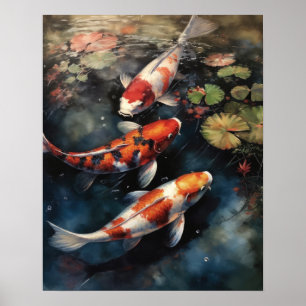Poster japonais Koi Fish Pond Art