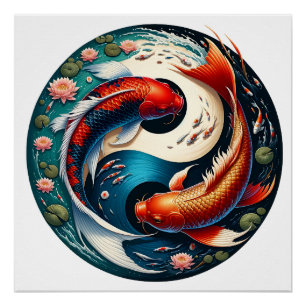 Poster Japonais Koi Fish Yin Yang