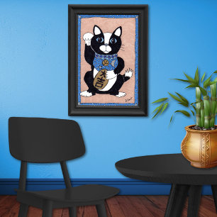 Poster Japonais Lucky Tuxedo Chat Maneki Neko Art populai