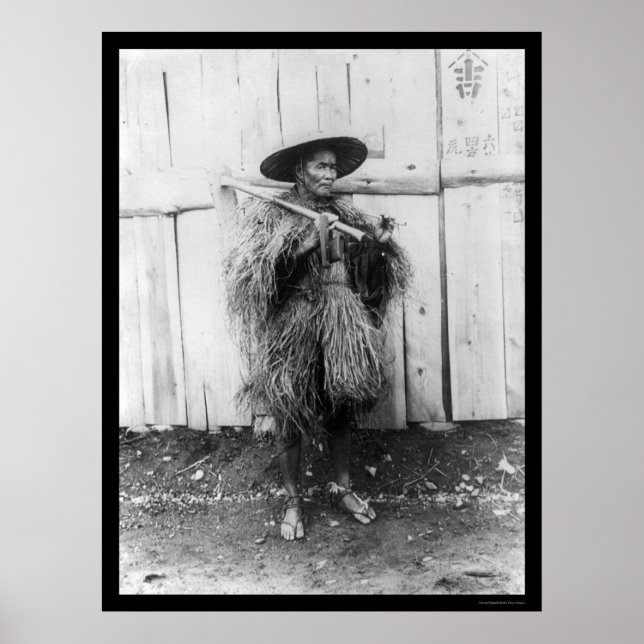 Poster Japonais Paysan portant paille Raincoat 1885 (Devant)