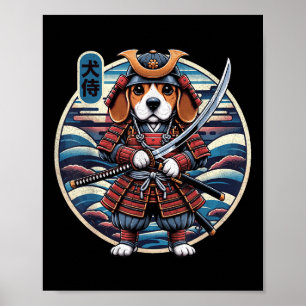 Poster Japonais Samurai Chien Tattoo, Beagle Kawaii Ninja