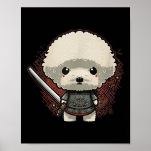 Poster Japonais Samurai Chien Tattoo, Vintage Kawaii Ninj
