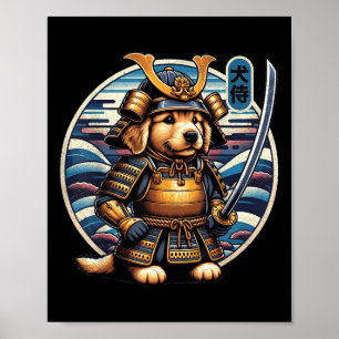 Poster Japonais Samurai Dog Tattoo, Golden Retriever Kawa