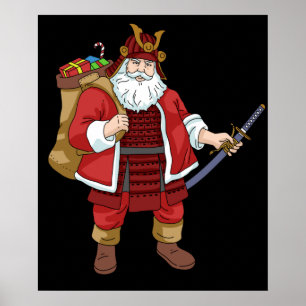 Poster Japonais Samurai Noël Guerrier Père Noël