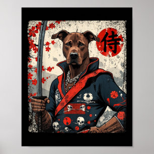 Poster Japonais Samurai Pitbull Tattoo Kawaii Ukiyo-e Nin