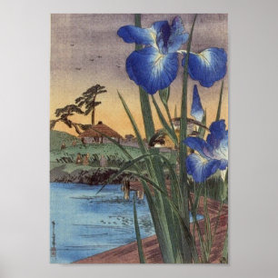 Poster Japonais vintage ukiyo-e iris bleu