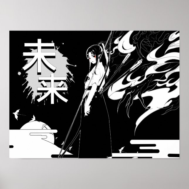 Poster japonaise anime fille monotone style archer (Devant)