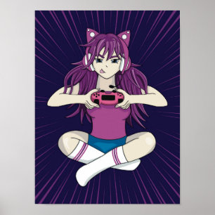 Poster Japonaise Anime Manga Gamer Vidéo Jeu fille Kawaii