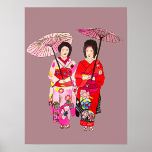 Poster Japonaise Geisha filles avec parapluie art origina