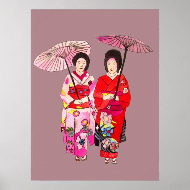 Poster Japonaise Geisha filles avec parapluie art origina (Devant)