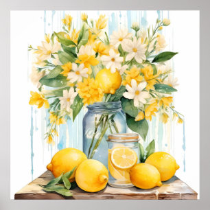 Poster Jar à fleurs de citron d'été