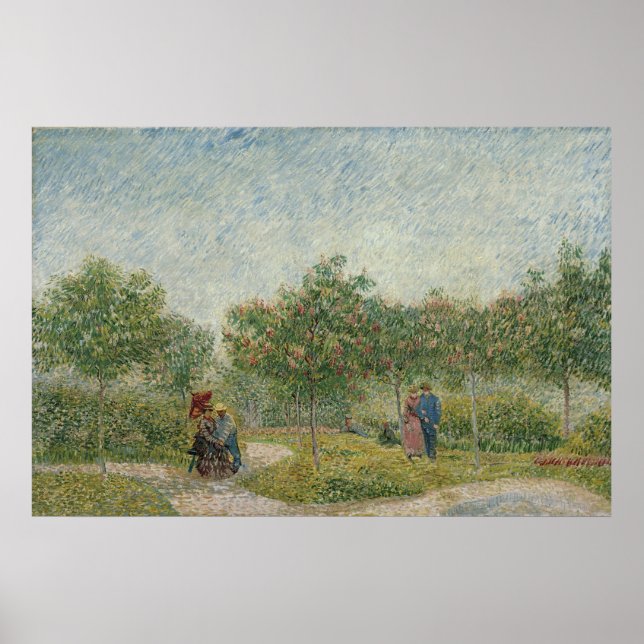 Poster Jardin à Montmartre avec les amoureux par Van Gogh (Devant)