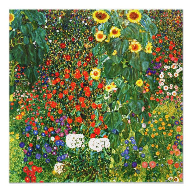 Poster Jardin agricole avec tournesols, peinture populair (Devant)