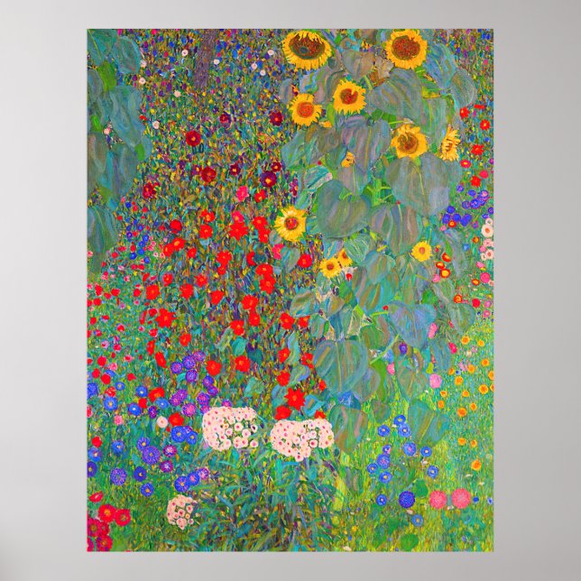 Poster Jardin agricole de Gustav Klimt avec tournesols (Devant)