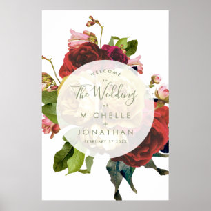 Poster Jardin anglais Botanique Rose Mariage Bienvenue