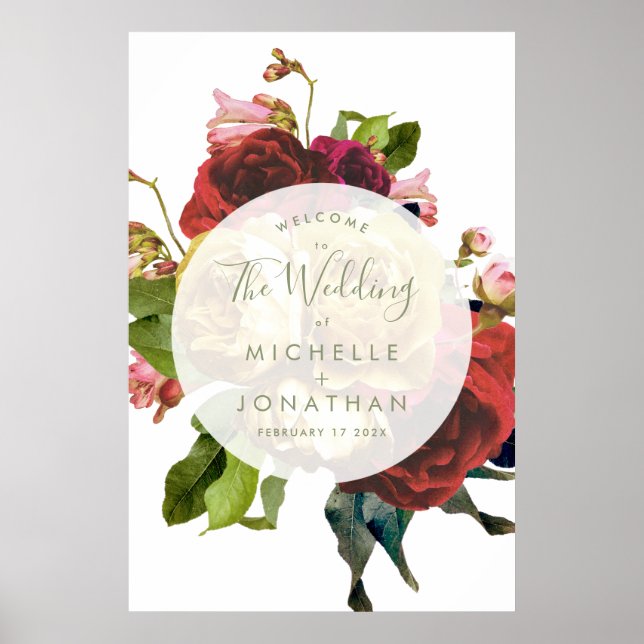 Poster Jardin anglais Botanique Rose Mariage Bienvenue (Devant)