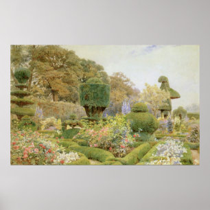 Poster Jardin Anglais Rétro, Roses et Œillets d'Elgood