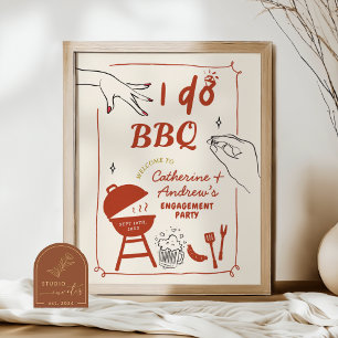 Poster Jardin arrière dessiné à la main Je fais un barbec