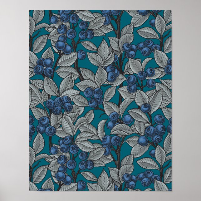 Poster Jardin aux bleuets, bleu et gris (Devant)