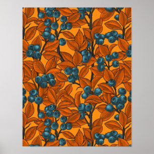 Poster Jardin aux bleuets, bleu et orange