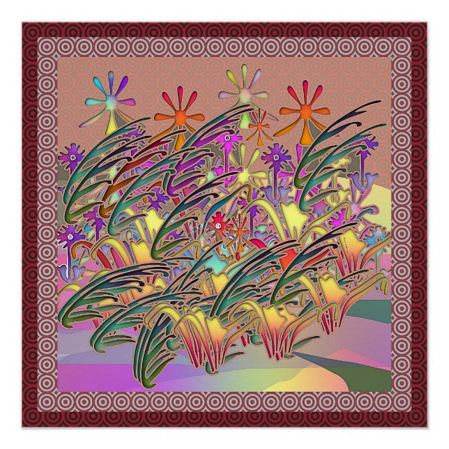 Poster Jardin aux fleurs exotiques (Devant)