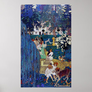 Poster Jardin avec chien et chat, Jessie Willcox Smith